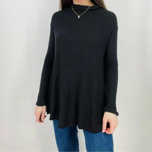 free people cowl neck thermal tunic oversized slouchy ribbed open back top black